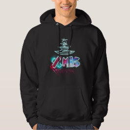 Glitzer Glow Tree Typografie Blau und Rot Weihnach Hoodie