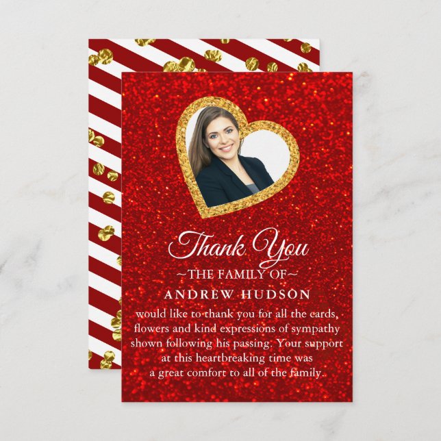 Glitzer Gold Beerdigung Foto Beileid Danke Karte (Vorne/Hinten)