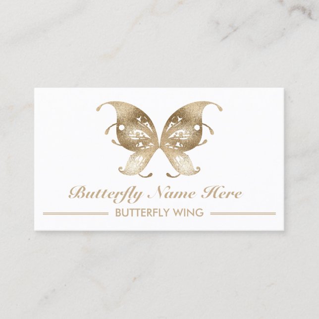 Glitzer Gold Butterfly Wing Swirl dekorativ Visitenkarte (Vorderseite)