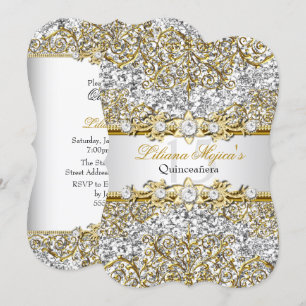 Glitzer Gold Damask Quinceanera Einladung