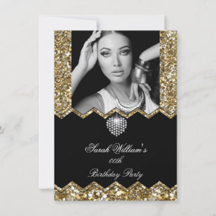 Glitzer Gold Diamant Herz Foto Jeder Geburtstag Einladung