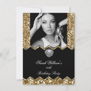 Glitzer Gold Diamond Herz Foto jeden Geburtstag Einladung