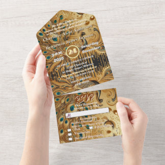 Glitzer Gold Dripping Elegantes Pfau All In One Einladung