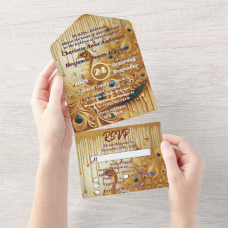 Glitzer Gold Dripping Elegantes Pfau All In One Einladung