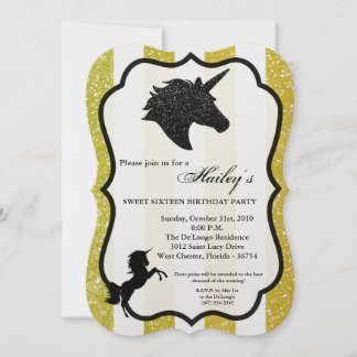Glitzer Gold Einhorn Sweet 16 Geburtstag Einladung