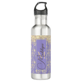 Glitzer Gold Floral on Lavender Personalize Edelstahlflasche
