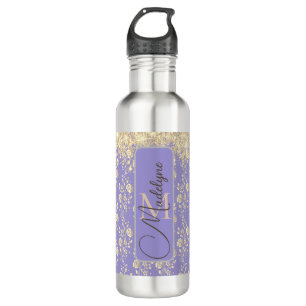 Glitzer Gold Floral on Lavender Personalize Edelstahlflasche