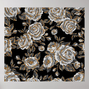Glitzer Gold Floral: Sparkle Vintag. Poster