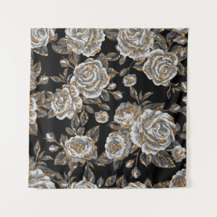 Glitzer Gold Floral: Sparkle Vintag. Wandteppich