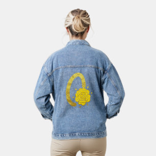Glitzer Gold Gelbe Blütenmonogramm O Frauen Jeansjacke