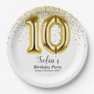 Glitzer Gold , goldenes Funkeln 10. Geburtstag Pappteller