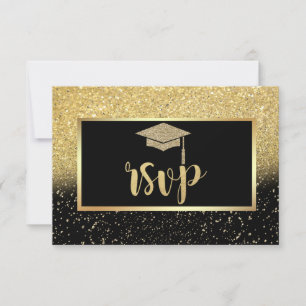 Glitzer Gold Grad Cap, Confetti Graduation Party RSVP Karte