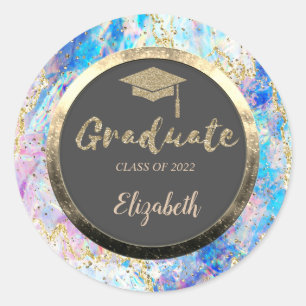 Glitzer Gold Grad Cap, Confetti, Holografischer Op Runder Aufkleber
