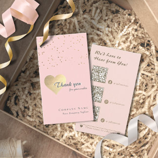 Glitzer Gold Heart Blush Pink & Grau Vielen Dank Visitenkarte