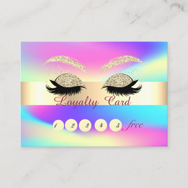 Glitzer Gold Lashes Ombre Holographic Loyalty Card Treuekarte (Vorderseite)