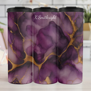 Glitzer Gold Lila Agate Marble Thermosbecher