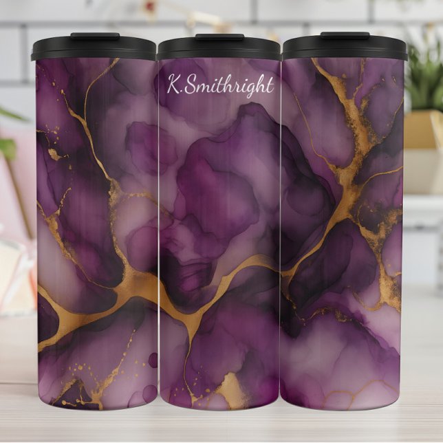 Glitzer Gold Lila Agate Marble Thermosbecher (Von Creator hochgeladen)