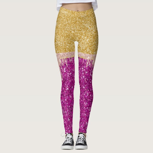 Glitzer Gold Lila Leggings (Vorderseite)