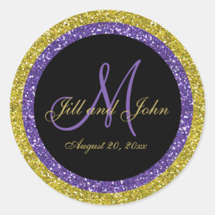 Glitzer Gold Lila Wedding Monogram Siegel Aufklebe Runder Aufkleber