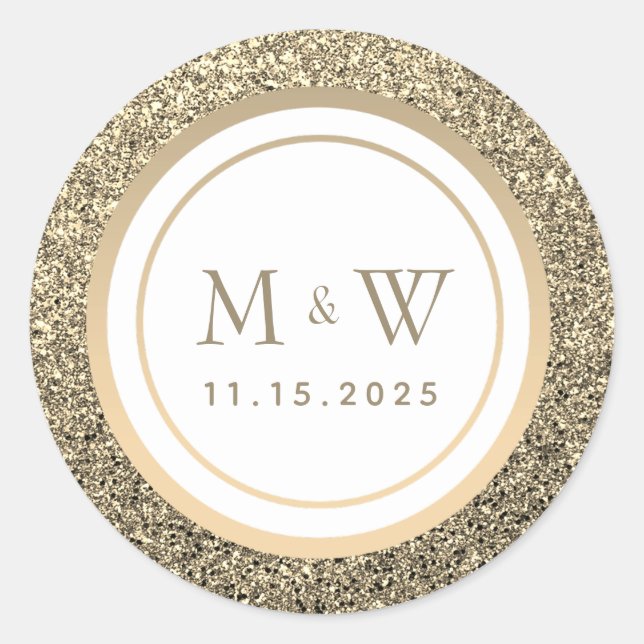 Glitzer Gold Monogram Wedding Runder Aufkleber (Vorderseite)