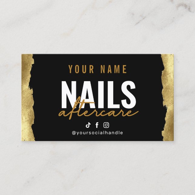 Glitzer Gold Nails Anleitung Aftercare Card Visitenkarte (Vorderseite)