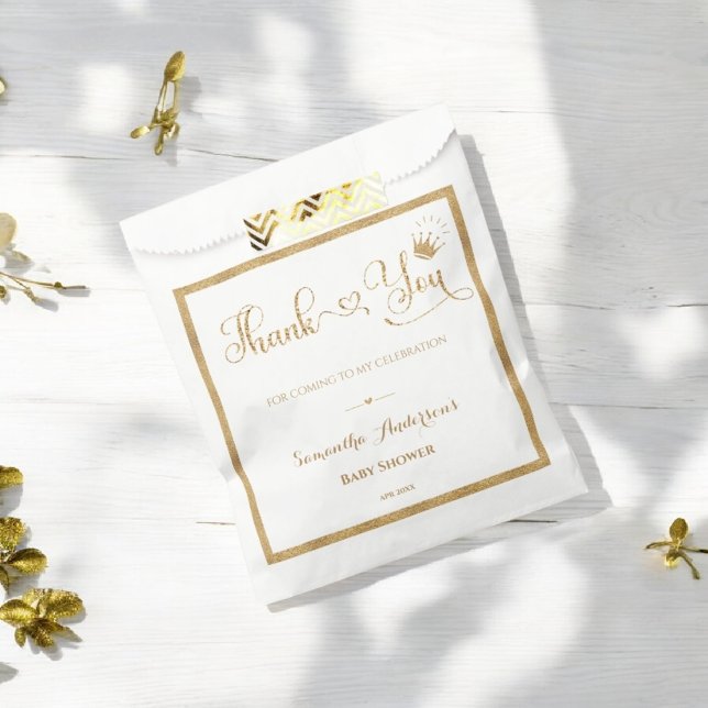 Glitzer Gold Princess Elegant Danke Babydusche Geschenktütchen (Von Creator hochgeladen)