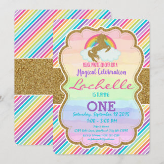 Glitzer Gold Rainbow Unicorn Geburtstagsparty Invi Einladung