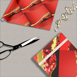 Glitzer & Gold, Ripped Edge in Red, Geschenkpapier