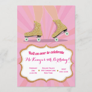 Glitzer Gold Roller Skate Geburtstag Einladungen