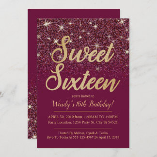Glitzer & Gold, Ruby Sweet 16 Einladungen zum Gebu