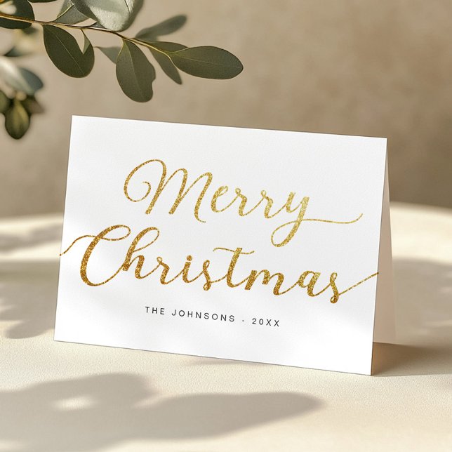 Glitzer Gold Script Frohe Weihnachtskarte Feiertagskarte (Simple Gold Christmas Card)