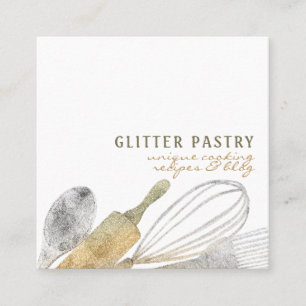 Glitzer Gold Silber Gebäck Bäckerei Koch Luxus Quadratische Visitenkarte