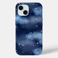 Glitzer Gold Stars Dark Blue Sky Muster