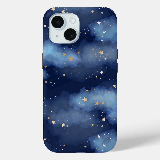 Glitzer Gold Stars Dark Blue Sky Muster Case-Mate iPhone Hülle (Rückseite)