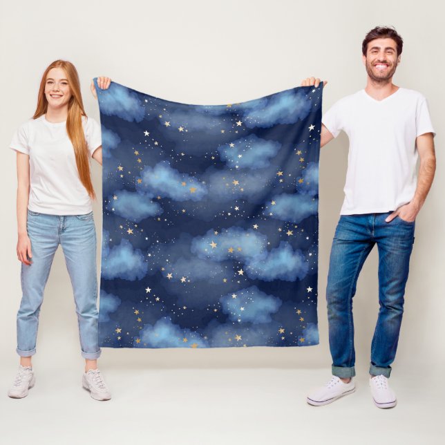 Glitzer Gold Stars Dark Blue Sky Muster Fleecedecke (Beispiel)
