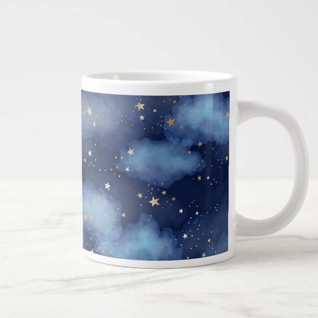 Glitzer Gold Stars Dark Blue Sky Muster Jumbo-Tasse (Rechts)