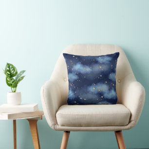 Glitzer Gold Stars Dark Blue Sky Muster Kissen
