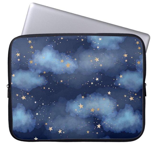 Glitzer Gold Stars Dark Blue Sky Muster Laptopschutzhülle (Vorderseite)