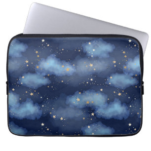 Glitzer Gold Stars Dark Blue Sky Muster Laptopschutzhülle