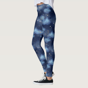 Glitzer Gold Stars Dark Blue Sky Muster Leggings