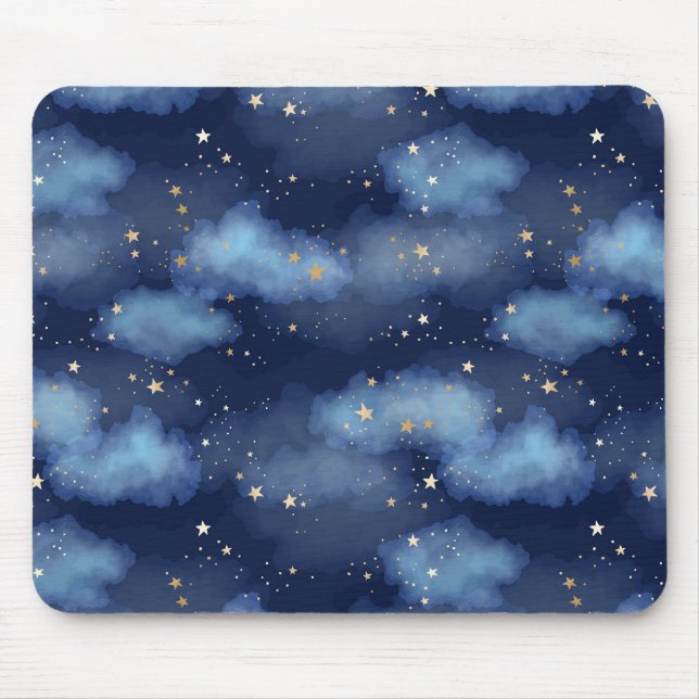 Glitzer Gold Stars Dark Blue Sky Muster Mousepad (Vorne)