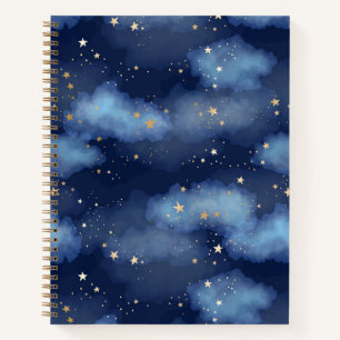 Glitzer Gold Stars Dark Blue Sky Muster Notizbuch
