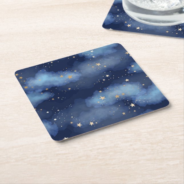 Glitzer Gold Stars Dark Blue Sky Muster Rechteckiger Pappuntersetzer (angewinkelt)