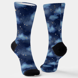 Glitzer Gold Stars Dark Blue Sky Muster Socken