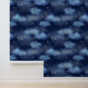 Glitzer Gold Stars Dark Blue Sky Muster Tapete