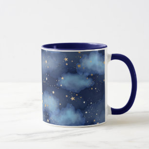 Glitzer Gold Stars Dark Blue Sky Muster Tasse