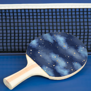 Glitzer Gold Stars Dark Blue Sky Muster Tischtennis Schläger