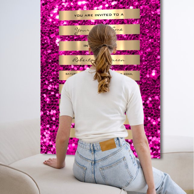 Glitzer Gold Streifen Champagner Rosa Fuchsia Einladung (Glitter Gold Stripes Champagne Blush Pink Fuchsia Invitation)