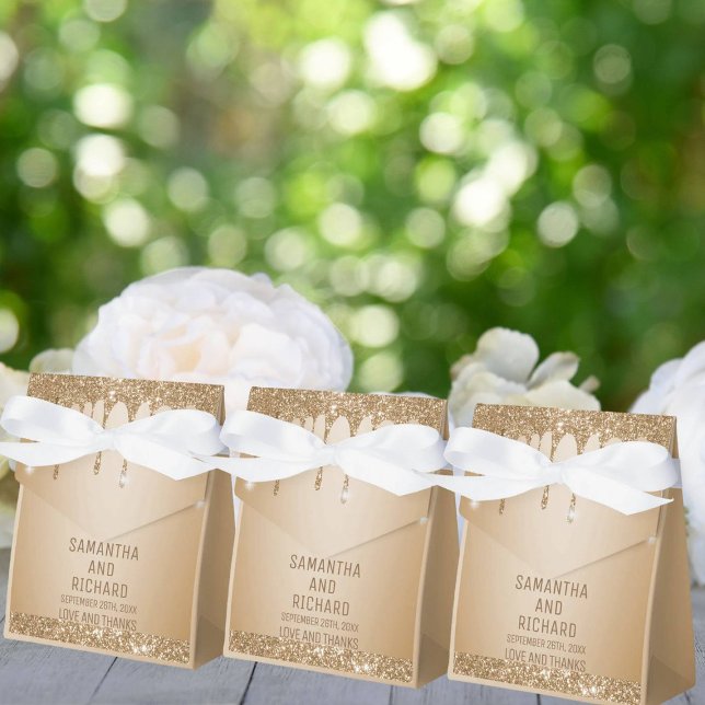 Glitzer Gold Tropfen Champagne Beige Hochzeit Geschenkschachtel (Von Creator hochgeladen)
