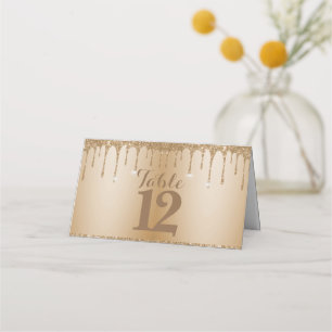 Glitzer Gold Tropfen Champagne Beige Hochzeit Platzkarte